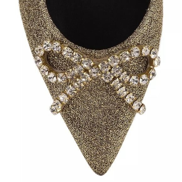 Larroude Lee Crystal-Embellished Lurex Pointed Flats in Gold Size 6 - Picture 13 of 14